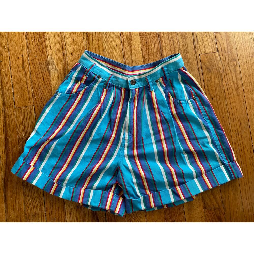 80s 90s colorful striped high rise mom shorts rainbow cuffed 26” waist Merona - Picture 2 of 4
